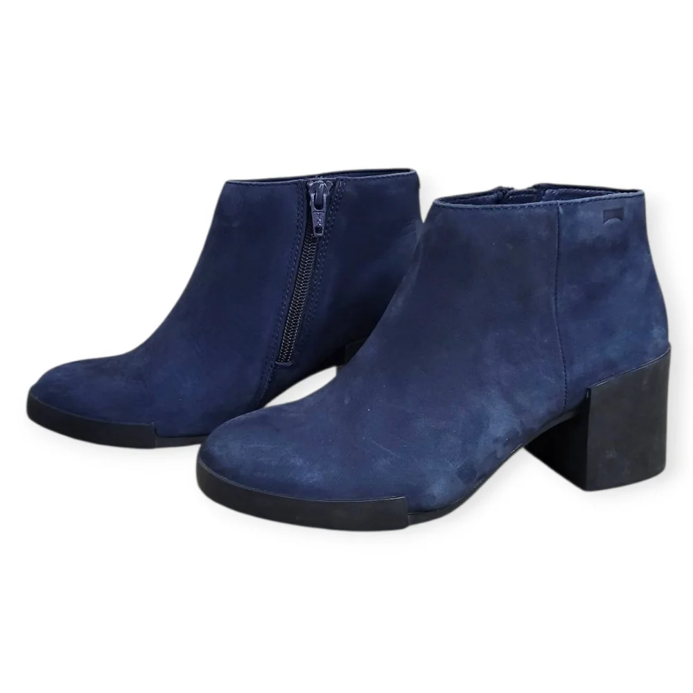 CAMPER Lotta Blue Ankle Boots Nubuck Chunky Heel Size 5